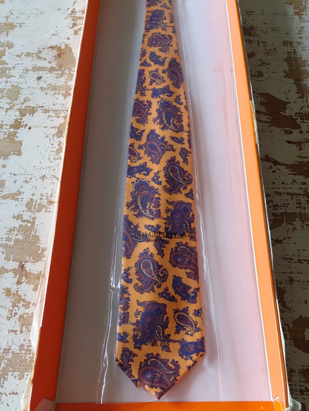 Paisley Silk Tie in Gold and Purple - Unbranded